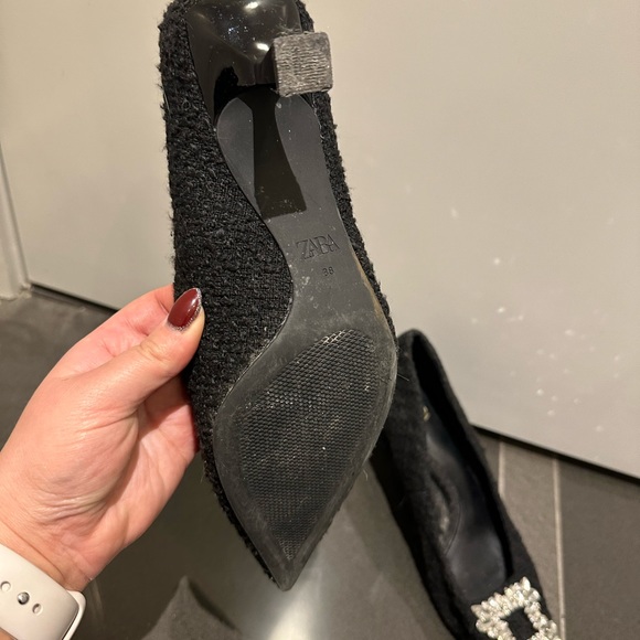 Zara black fabric shoes with sliver broach - Picture 4 of 4